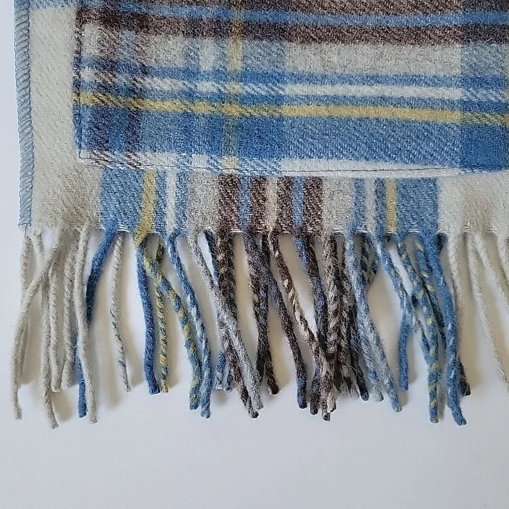 Patrick King Fringed Wool Scarf Plaid Flannel Pockets Academia Classic Preppy‎